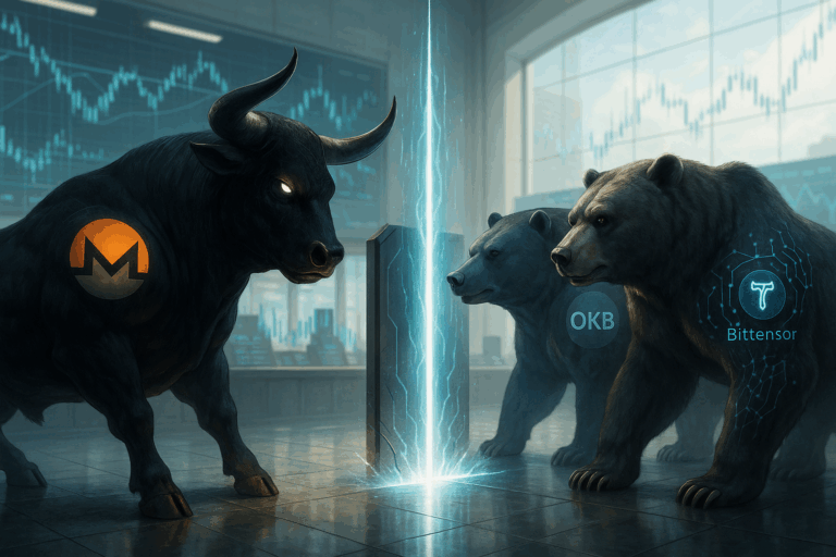 Monero, okb, and bittensor coil for breakout moves as bulls and bears jostle at critical resistance
